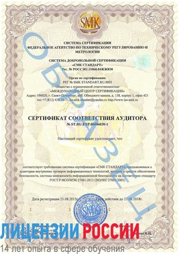 Образец сертификата соответствия аудитора №ST.RU.EXP.00006030-1 Нальчик Сертификат ISO 27001